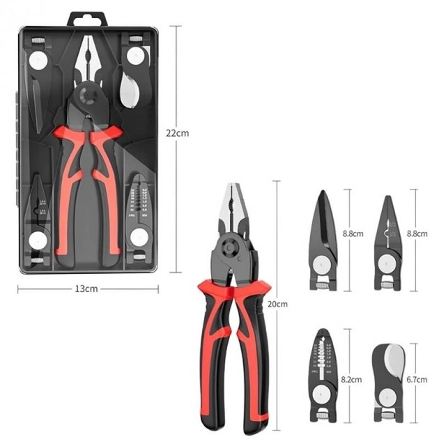Многофункциональный набор быстросменных инструментов 5 в 1 (плоскогубцы, зачистка изоляции, обжимные щипцы, ножницы по металлу, кабельный резак)