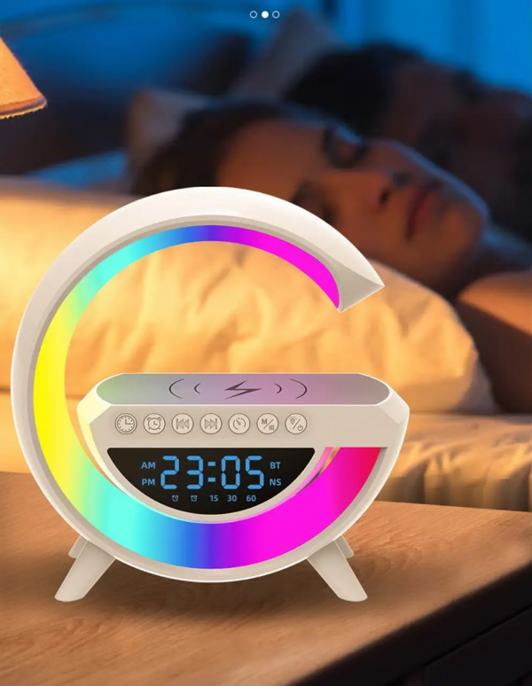 Boxă-lumină de veghe 3 în 1: ceas, muzică, încărcare wireless