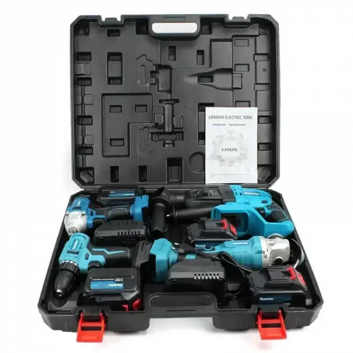 Набор электроинструментов 4в1; перфоратор, УШМ, шуруповерт, гайковерт 