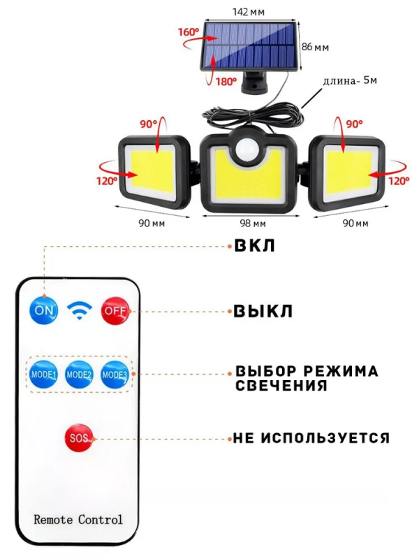 Форань уличный GRANT; с датчиком движения, на солнечной батарее