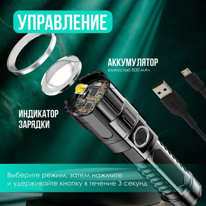 Фонарь ручной GRANT; 3 режима