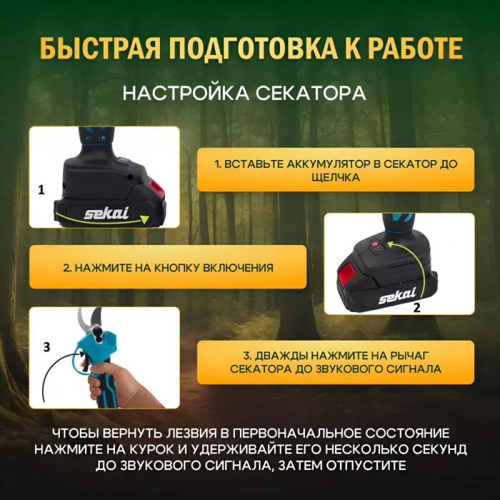 Набор электроинструментов 2в1 ZEBRA; пила, секатор, 2 АКБ