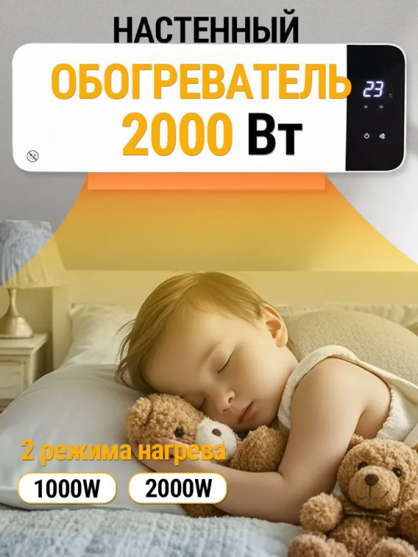 Încălzitor de perete cu ventilator, moduri: „iarna‑vară”, cu telecomandă, 2000 W