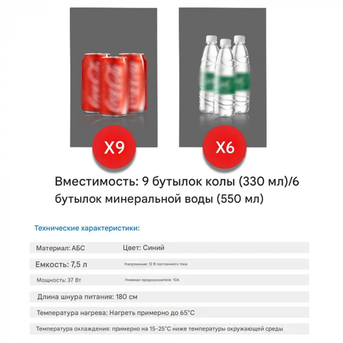 Автомобильный холодильник 7,5 л 12В, для кемпинга и путешествий