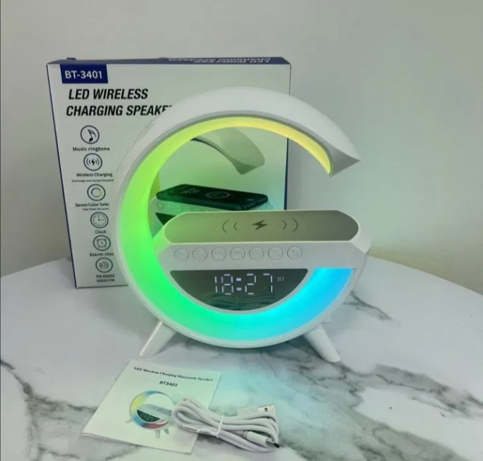 Boxă-lumină de veghe 3 în 1: ceas, muzică, încărcare wireless