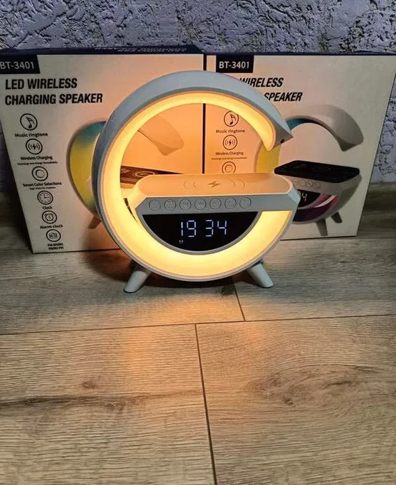 Boxă-lumină de veghe 3 în 1: ceas, muzică, încărcare wireless