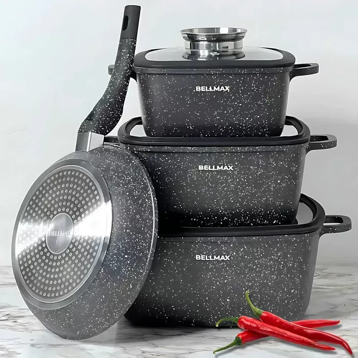 Набор посуды Bellmax Cookware Set BM-132; 7 предметов, чёрный