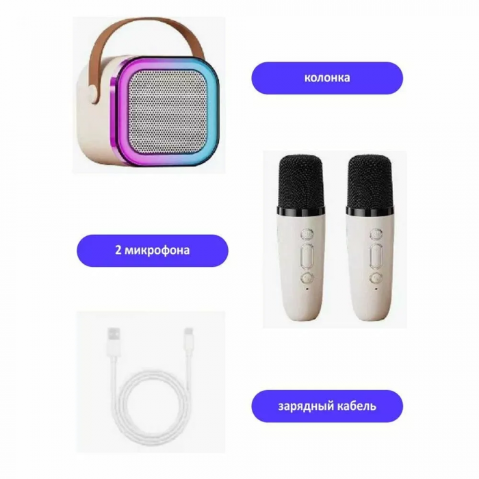 Boxă wireless Bluetooth cu 2 microfoane și iluminare, mod karaoke