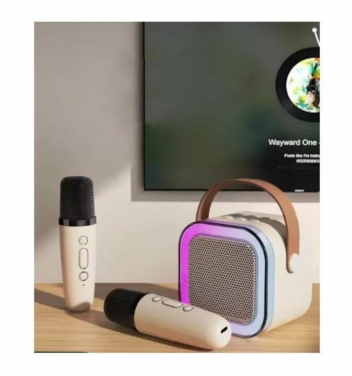 Boxă wireless Bluetooth cu 2 microfoane și iluminare, mod karaoke
