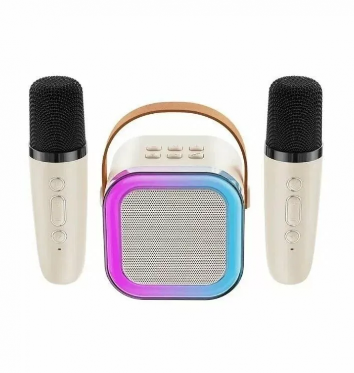 Boxă wireless Bluetooth cu 2 microfoane și iluminare, mod karaoke