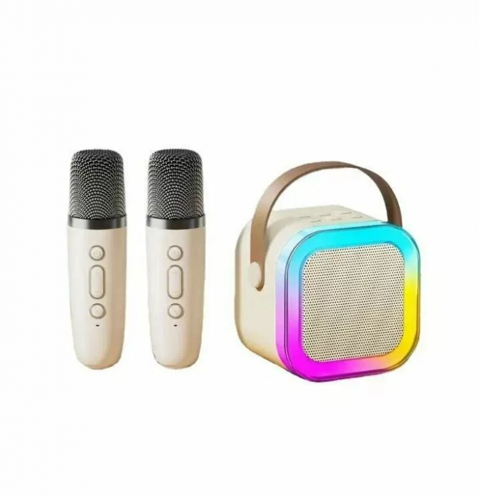Boxă wireless Bluetooth cu 2 microfoane și iluminare, mod karaoke