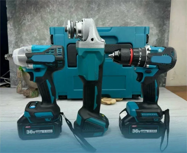 Набор аккумуляторного электроинструмента 3в1: Дрель-Шуруповерт бесщеточный металлический патрон + гайковерт аккумуляторный  + УШМ (болгарка), 2 АКБ 36V/ 5A.h.