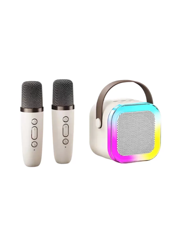 Boxă wireless Bluetooth cu 2 microfoane și iluminare, mod karaoke