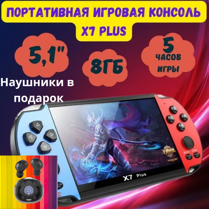 Приставка Портативная игровая консоль X7Plus 97 + наушники