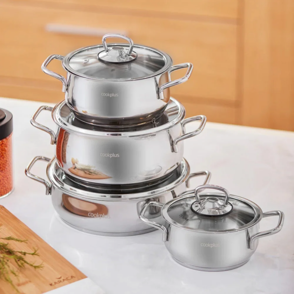 Set de 4 oale cu capace, din oțel inoxidabil