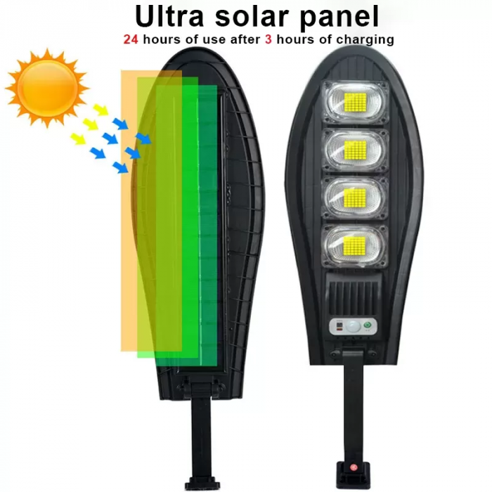 Lampă stradală solară, senzor de mișcare, telecomandă